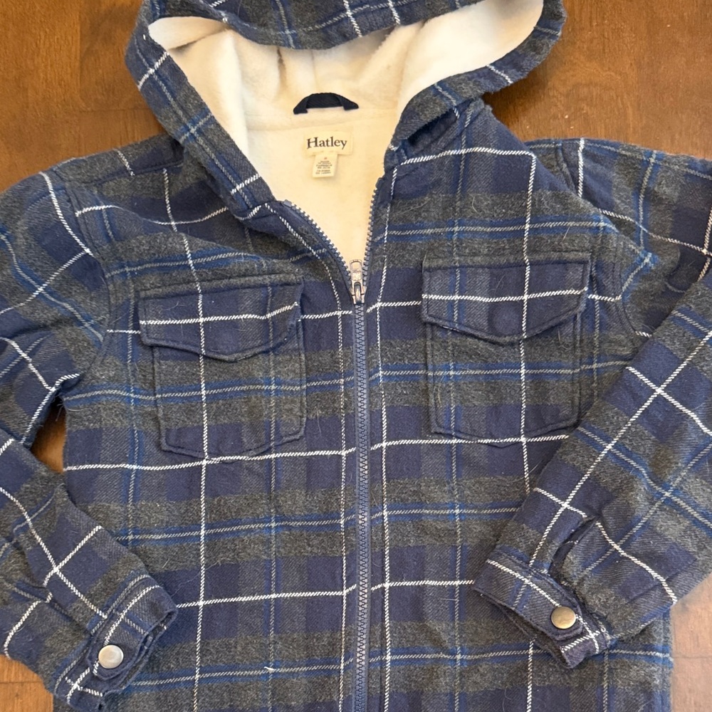 Hatley Navy Checkered Hooded Jacket/ Shacket size 8 boys